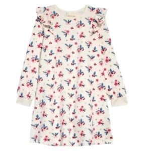 Tucker + Tate Ivory Holly Floral Fleece Ruffle Shoulder Christmas Dress Girls 7